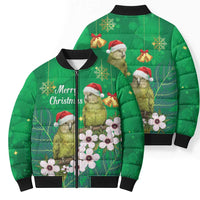 New Zealand Kakapo Christmas Bomber Puffer Jacket Owl Parrot Santa Sliver Fern Manuka - Green LT14 - Polynesian Pride