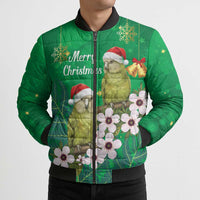 New Zealand Kakapo Christmas Bomber Puffer Jacket Owl Parrot Santa Sliver Fern Manuka - Green LT14 - Polynesian Pride