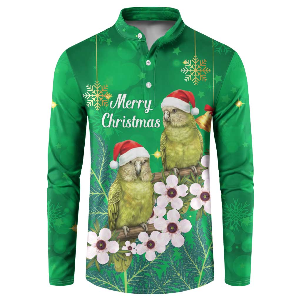 New Zealand Kakapo Christmas Button Sweatshirt Owl Parrot Santa Sliver Fern Manuka - Green LT14 Green - Polynesian Pride