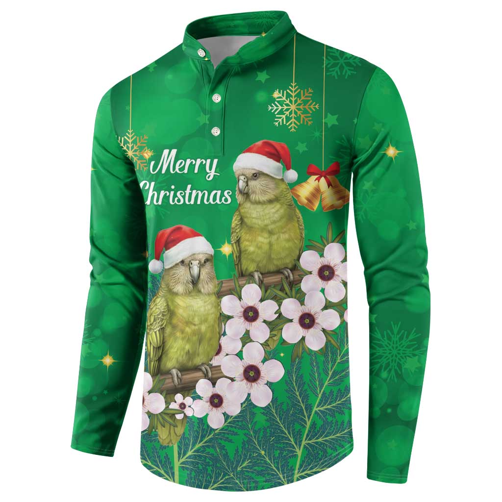 New Zealand Kakapo Christmas Button Sweatshirt Owl Parrot Santa Sliver Fern Manuka - Green LT14 - Polynesian Pride
