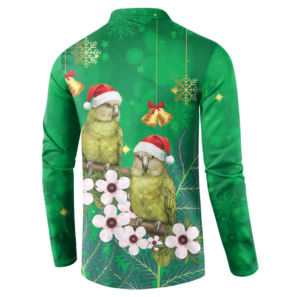 New Zealand Kakapo Christmas Button Sweatshirt Owl Parrot Santa Sliver Fern Manuka - Green LT14 - Polynesian Pride
