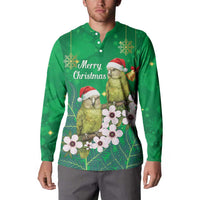 New Zealand Kakapo Christmas Button Sweatshirt Owl Parrot Santa Sliver Fern Manuka - Green LT14 - Polynesian Pride