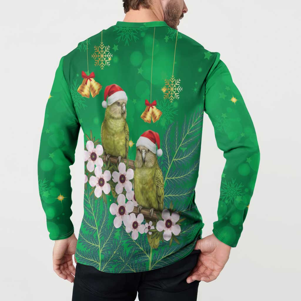 New Zealand Kakapo Christmas Button Sweatshirt Owl Parrot Santa Sliver Fern Manuka - Green LT14 - Polynesian Pride