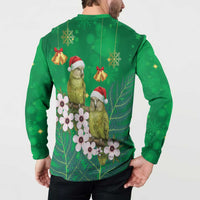 New Zealand Kakapo Christmas Button Sweatshirt Owl Parrot Santa Sliver Fern Manuka - Green LT14 - Polynesian Pride