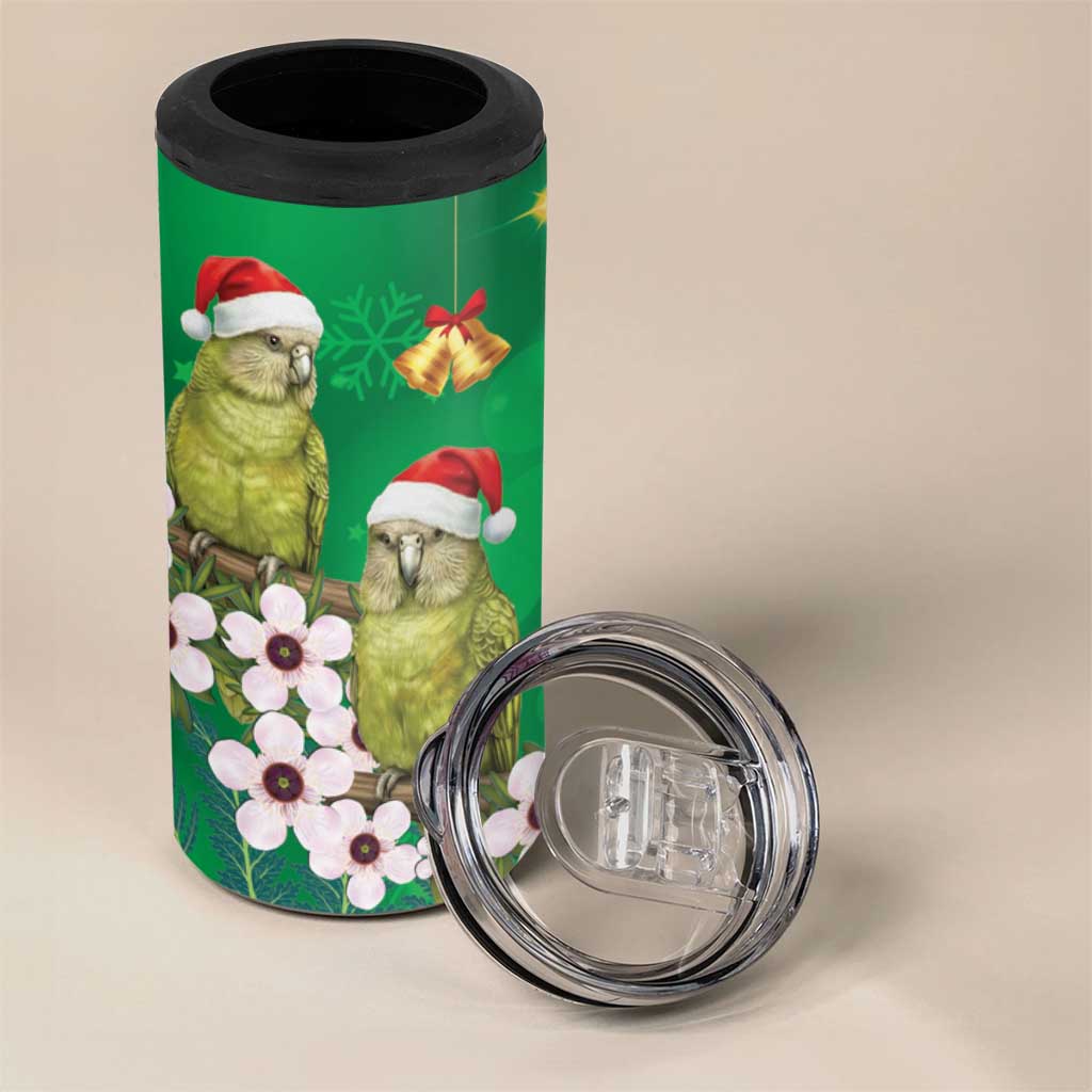 New Zealand Kakapo Christmas 4 in 1 Can Cooler Tumbler Owl Parrot Santa Sliver Fern Manuka - Green LT14 - Polynesian Pride