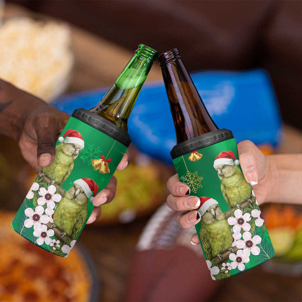 New Zealand Kakapo Christmas 4 in 1 Can Cooler Tumbler Owl Parrot Santa Sliver Fern Manuka - Green LT14 - Polynesian Pride