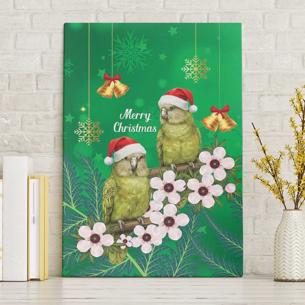New Zealand Kakapo Christmas Canvas Wall Art Owl Parrot Santa Sliver Fern Manuka - Green LT14 Without Frame Green - Polynesian Pride