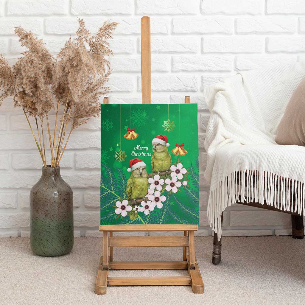 New Zealand Kakapo Christmas Canvas Wall Art Owl Parrot Santa Sliver Fern Manuka - Green LT14 - Polynesian Pride