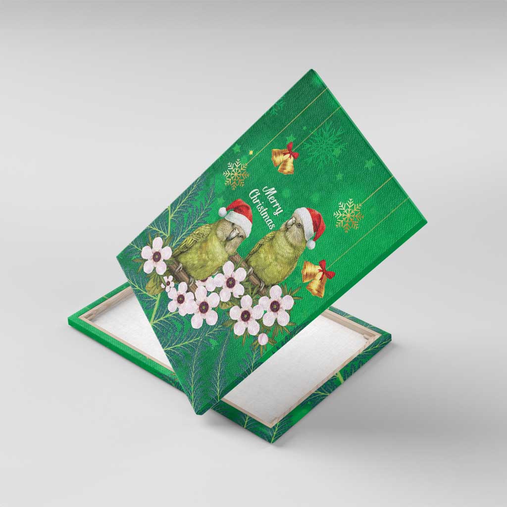 New Zealand Kakapo Christmas Canvas Wall Art Owl Parrot Santa Sliver Fern Manuka - Green LT14 With Frame Green - Polynesian Pride