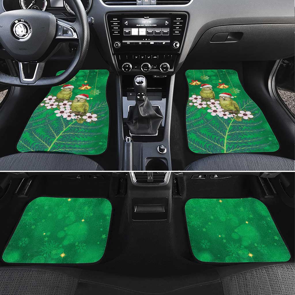 New Zealand Kakapo Christmas Car Mats Owl Parrot Santa Sliver Fern Manuka - Green LT14 Set 4pcs Green - Polynesian Pride