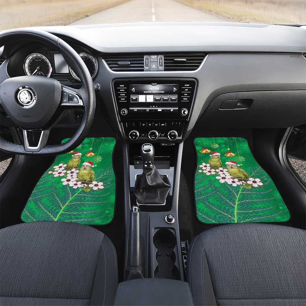 New Zealand Kakapo Christmas Car Mats Owl Parrot Santa Sliver Fern Manuka - Green LT14 Set 2pcs - Front Green - Polynesian Pride