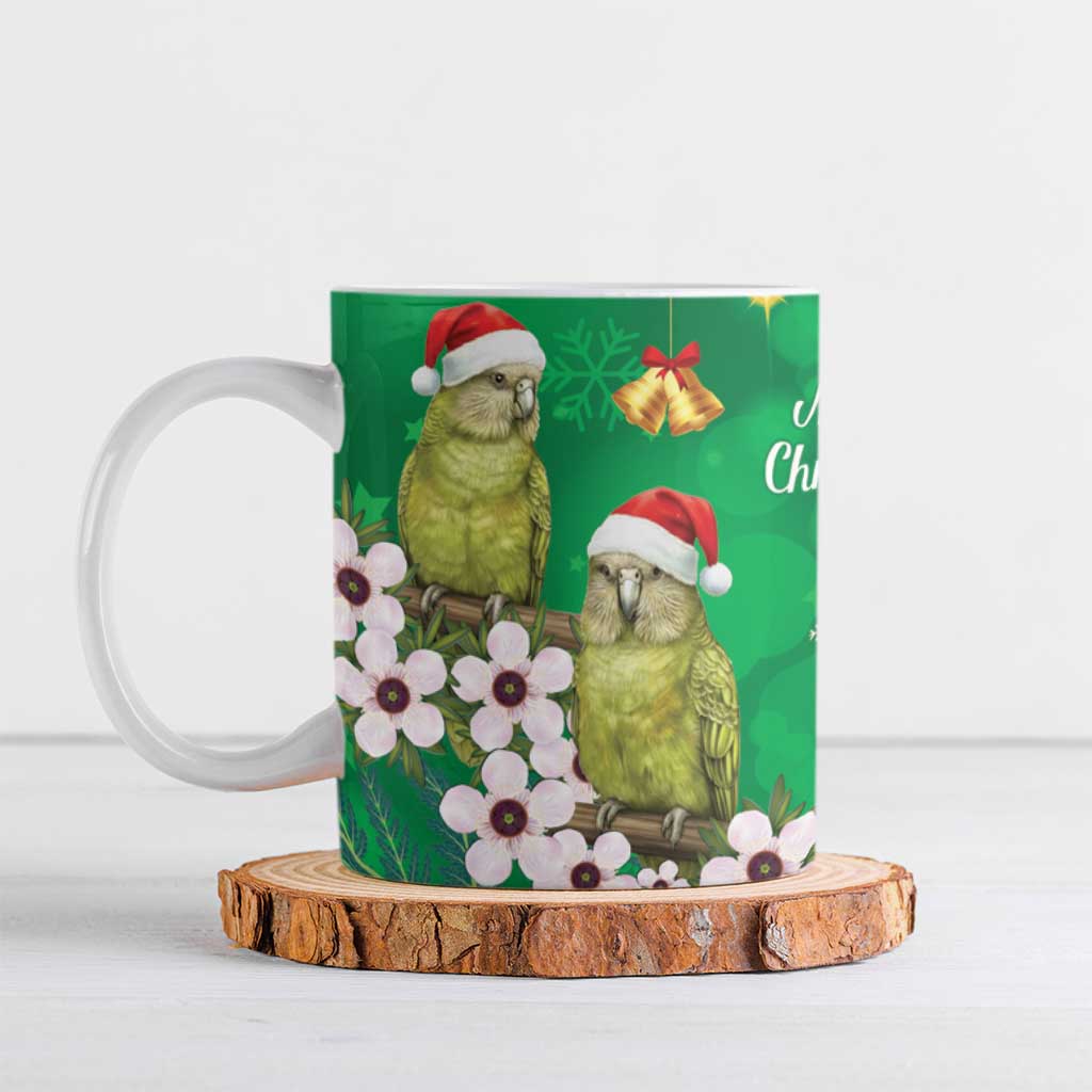 New Zealand Kakapo Christmas Ceramic Mug Owl Parrot Santa Sliver Fern Manuka - Green LT14 Green - Polynesian Pride