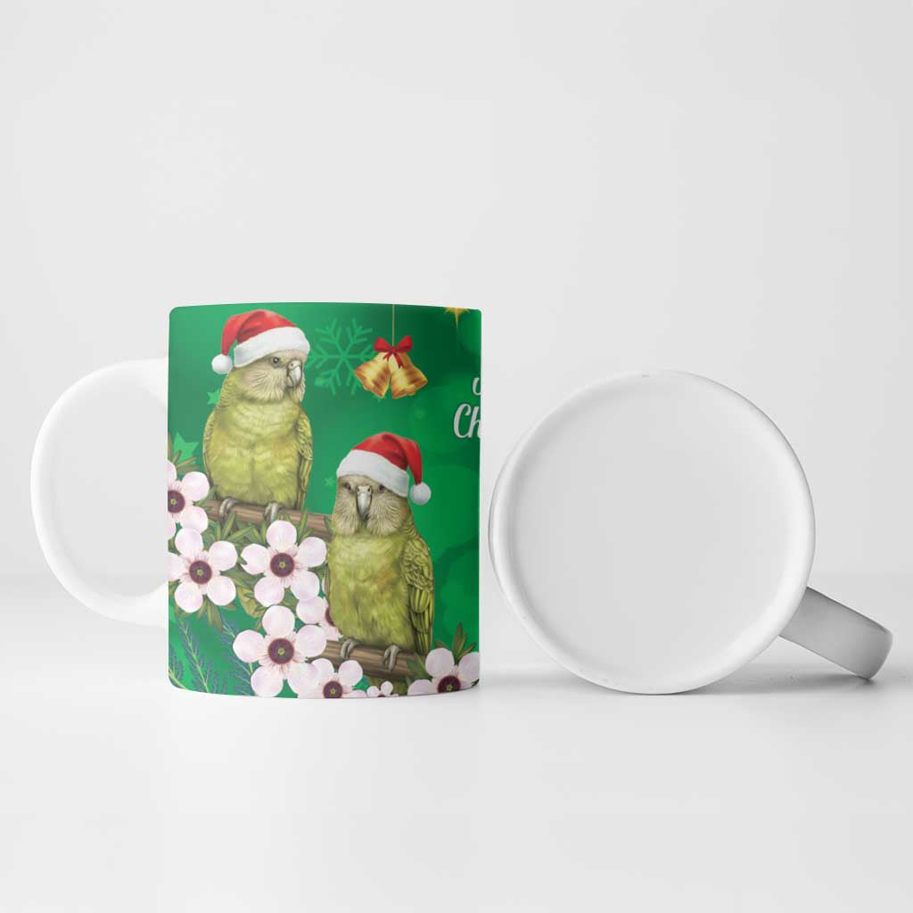 New Zealand Kakapo Christmas Ceramic Mug Owl Parrot Santa Sliver Fern Manuka - Green LT14 - Polynesian Pride