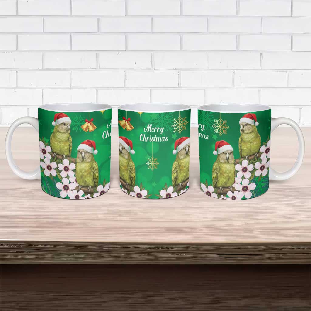 New Zealand Kakapo Christmas Ceramic Mug Owl Parrot Santa Sliver Fern Manuka - Green LT14 - Polynesian Pride
