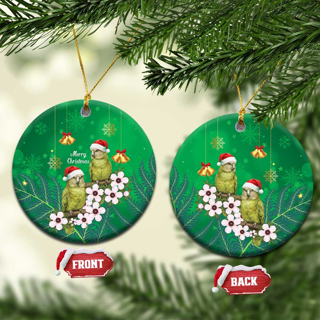 New Zealand Kakapo Christmas Ceramic Ornament Owl Parrot Santa Sliver Fern Manuka - Green LT14 Circle Green - Polynesian Pride