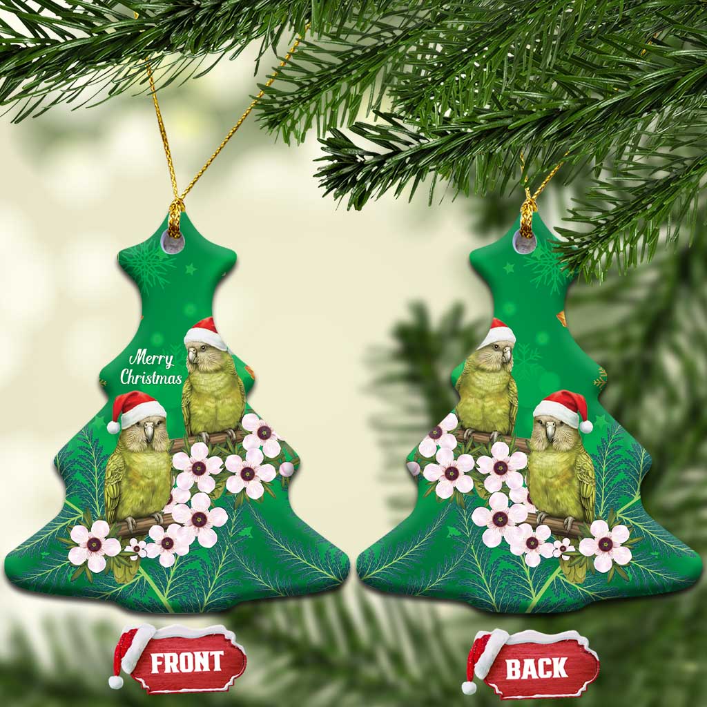 New Zealand Kakapo Christmas Ceramic Ornament Owl Parrot Santa Sliver Fern Manuka - Green LT14 Christmas Tree Green - Polynesian Pride