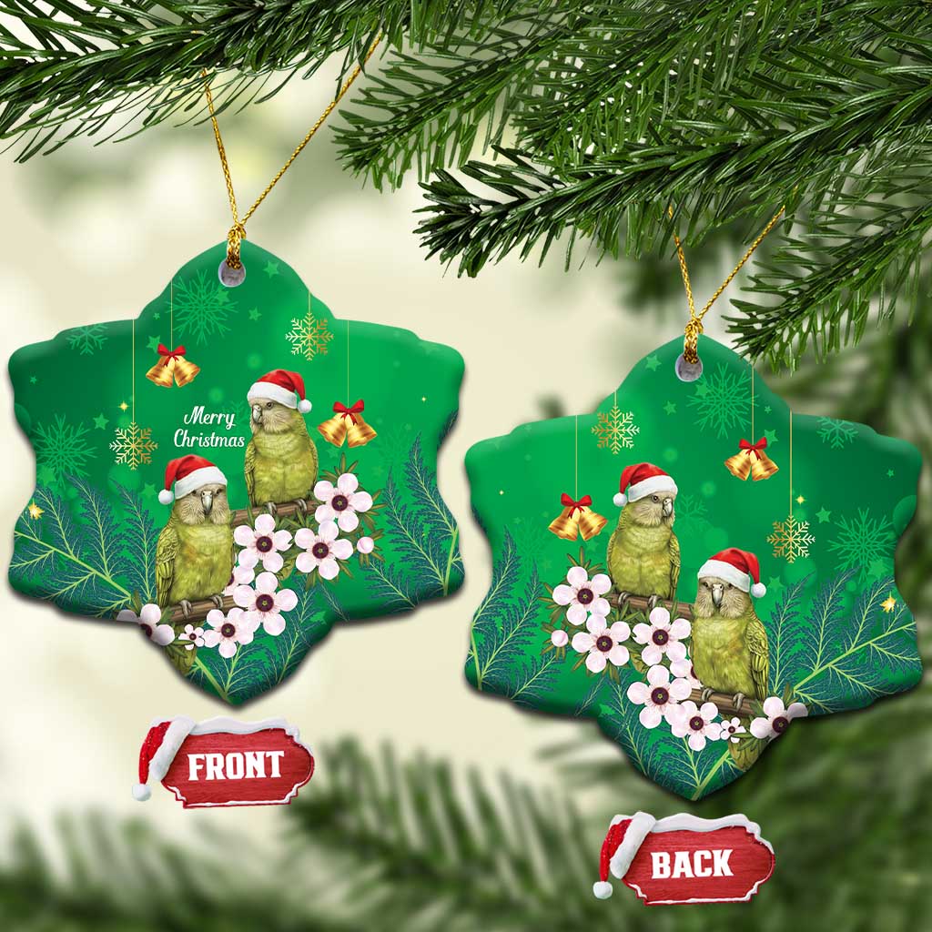 New Zealand Kakapo Christmas Ceramic Ornament Owl Parrot Santa Sliver Fern Manuka - Green LT14 Snow Flake Green - Polynesian Pride