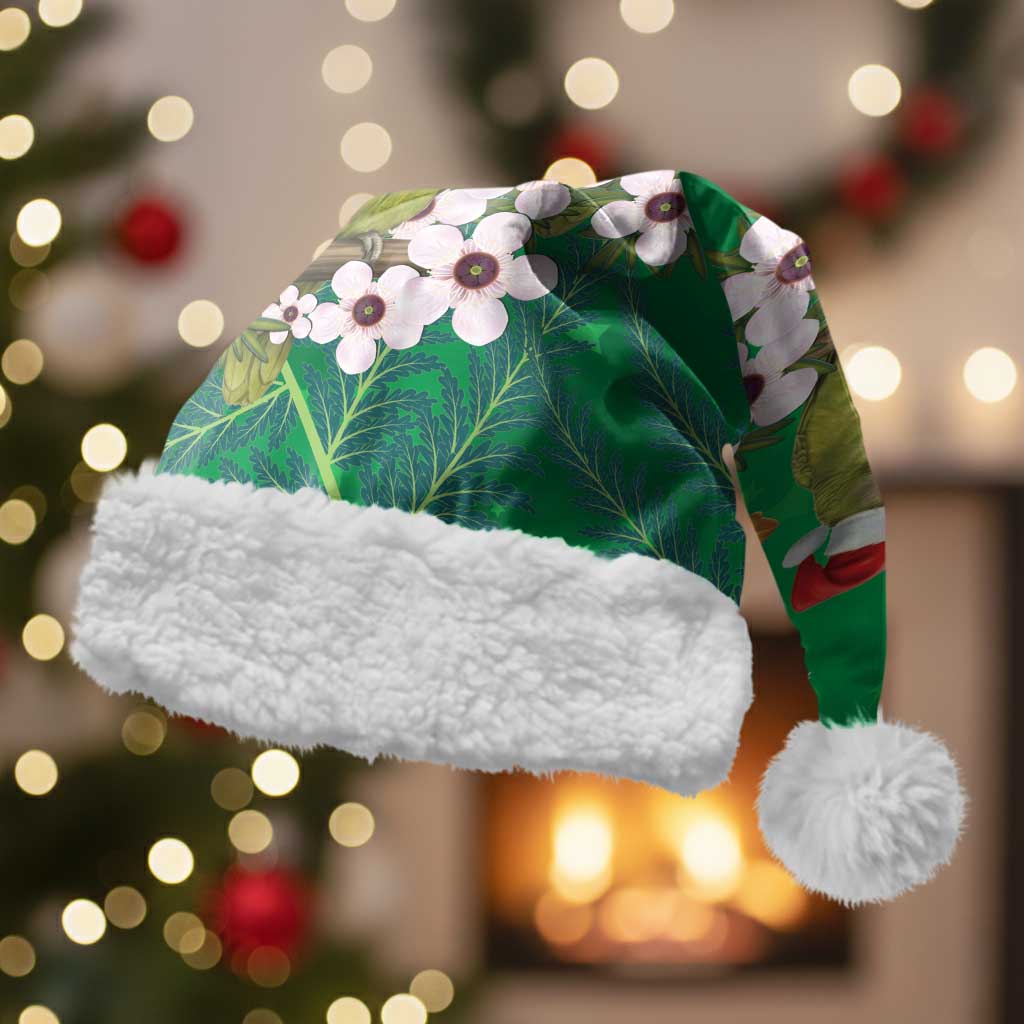 New Zealand Kakapo Christmas Santa Hat Owl Parrot Santa Sliver Fern Manuka - Green LT14 With Fur Green - Polynesian Pride