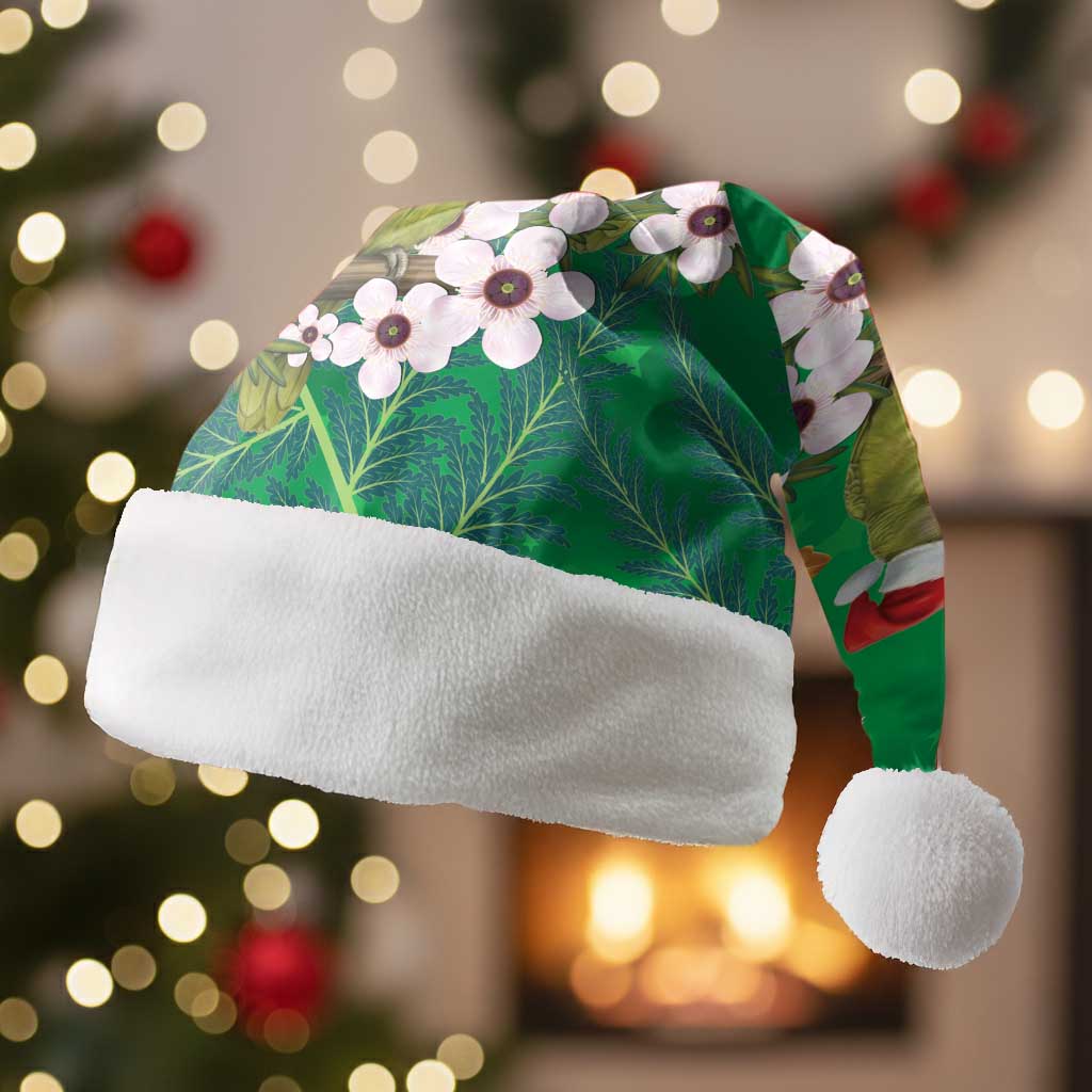 New Zealand Kakapo Christmas Santa Hat Owl Parrot Santa Sliver Fern Manuka - Green LT14 Without Fur Green - Polynesian Pride