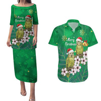 New Zealand Kakapo Christmas Couples Matching Puletasi and Hawaiian Shirt Owl Parrot Santa Sliver Fern Manuka - Green LT14 Green - Polynesian Pride