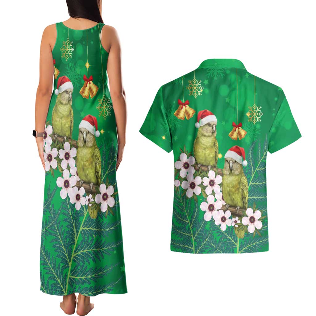 New Zealand Kakapo Christmas Couples Matching Tank Maxi Dress and Hawaiian Shirt Owl Parrot Santa Sliver Fern Manuka - Green LT14 - Polynesian Pride