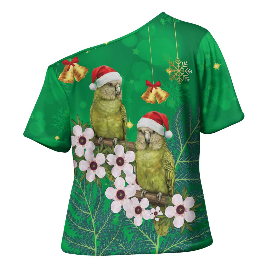 New Zealand Kakapo Christmas Cross Shoulder Shirt Owl Parrot Santa Sliver Fern Manuka - Green LT14 - Polynesian Pride
