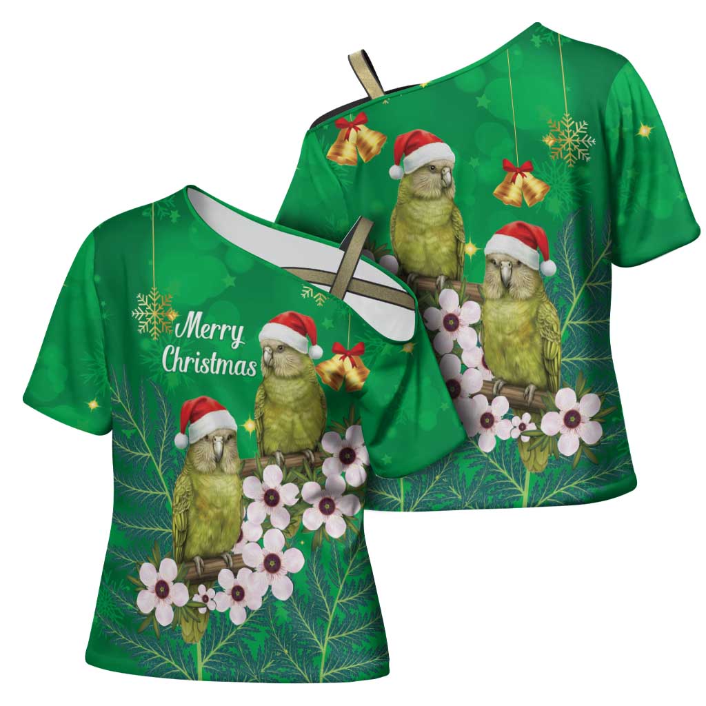 New Zealand Kakapo Christmas Cross Shoulder Shirt Owl Parrot Santa Sliver Fern Manuka - Green LT14 - Polynesian Pride