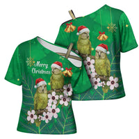 New Zealand Kakapo Christmas Cross Shoulder Shirt Owl Parrot Santa Sliver Fern Manuka - Green LT14 - Polynesian Pride