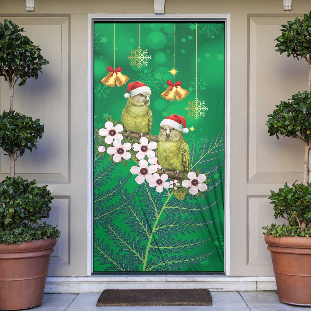 New Zealand Kakapo Christmas Door Cover Owl Parrot Santa Sliver Fern Manuka - Green LT14 Green - Polynesian Pride