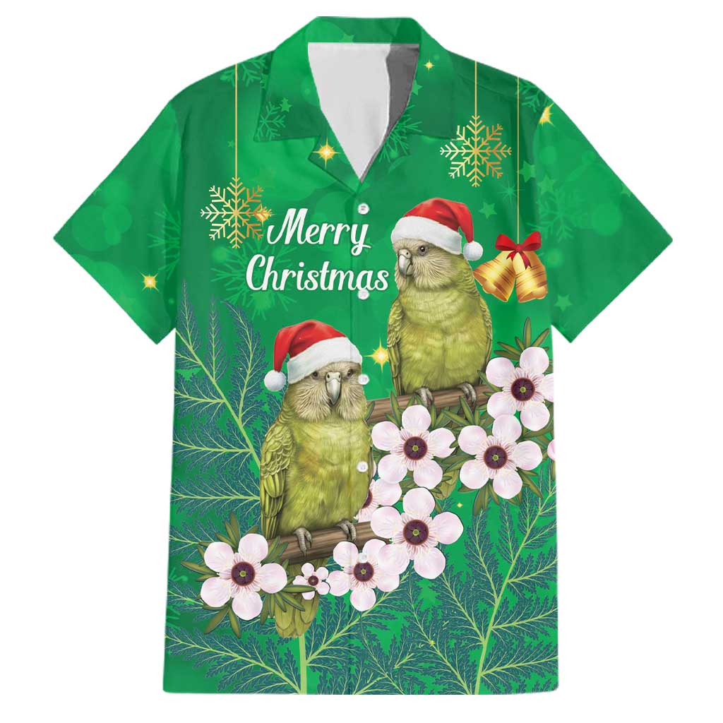 New Zealand Kakapo Christmas Family Matching Long Sleeve Bodycon Dress and Hawaiian Shirt Owl Parrot Santa Sliver Fern Manuka - Green LT14 Dad's Shirt - Short Sleeve Green - Polynesian Pride
