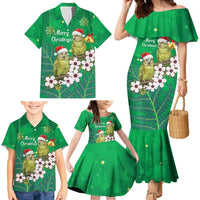 New Zealand Kakapo Christmas Family Matching Mermaid Dress and Hawaiian Shirt Owl Parrot Santa Sliver Fern Manuka - Green LT14 - Polynesian Pride
