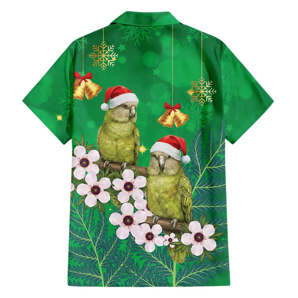 New Zealand Kakapo Christmas Family Matching Off The Shoulder Long Sleeve Dress and Hawaiian Shirt Owl Parrot Santa Sliver Fern Manuka - Green LT14 - Polynesian Pride