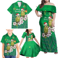 New Zealand Kakapo Christmas Family Matching Off Shoulder Maxi Dress and Hawaiian Shirt Owl Parrot Santa Sliver Fern Manuka - Green LT14 - Polynesian Pride