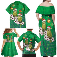 New Zealand Kakapo Christmas Family Matching Off Shoulder Maxi Dress and Hawaiian Shirt Owl Parrot Santa Sliver Fern Manuka - Green LT14 - Polynesian Pride