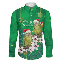 New Zealand Kakapo Christmas Family Matching Off Shoulder Maxi Dress and Hawaiian Shirt Owl Parrot Santa Sliver Fern Manuka - Green LT14 Dad's Shirt - Long Sleeve Green - Polynesian Pride