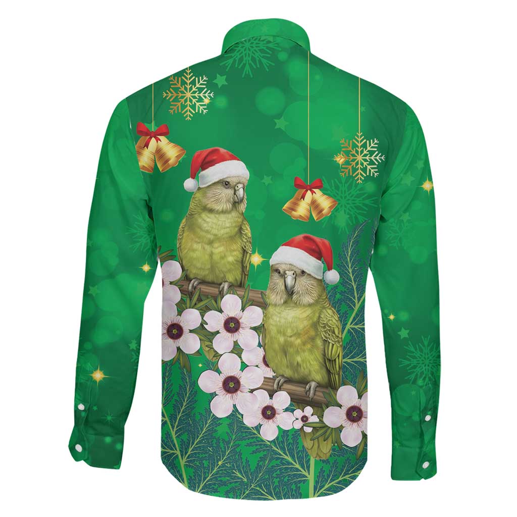 New Zealand Kakapo Christmas Family Matching Off Shoulder Maxi Dress and Hawaiian Shirt Owl Parrot Santa Sliver Fern Manuka - Green LT14 - Polynesian Pride