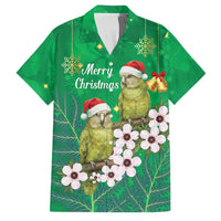 New Zealand Kakapo Christmas Family Matching Off Shoulder Short Dress and Hawaiian Shirt Owl Parrot Santa Sliver Fern Manuka - Green LT14 Dad's Shirt - Short Sleeve Green - Polynesian Pride