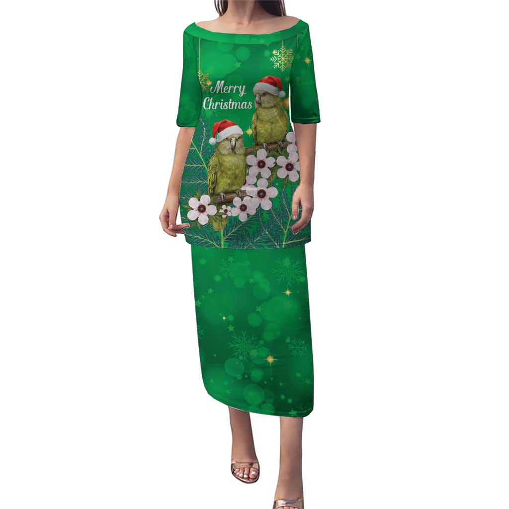 New Zealand Kakapo Christmas Family Matching Puletasi and Hawaiian Shirt Owl Parrot Santa Sliver Fern Manuka - Green LT14 Green - Polynesian Pride
