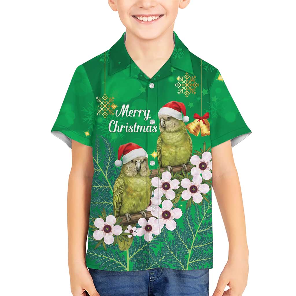 New Zealand Kakapo Christmas Family Matching Puletasi and Hawaiian Shirt Owl Parrot Santa Sliver Fern Manuka - Green LT14 - Polynesian Pride