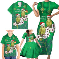 New Zealand Kakapo Christmas Family Matching Short Sleeve Bodycon Dress and Hawaiian Shirt Owl Parrot Santa Sliver Fern Manuka - Green LT14 - Polynesian Pride