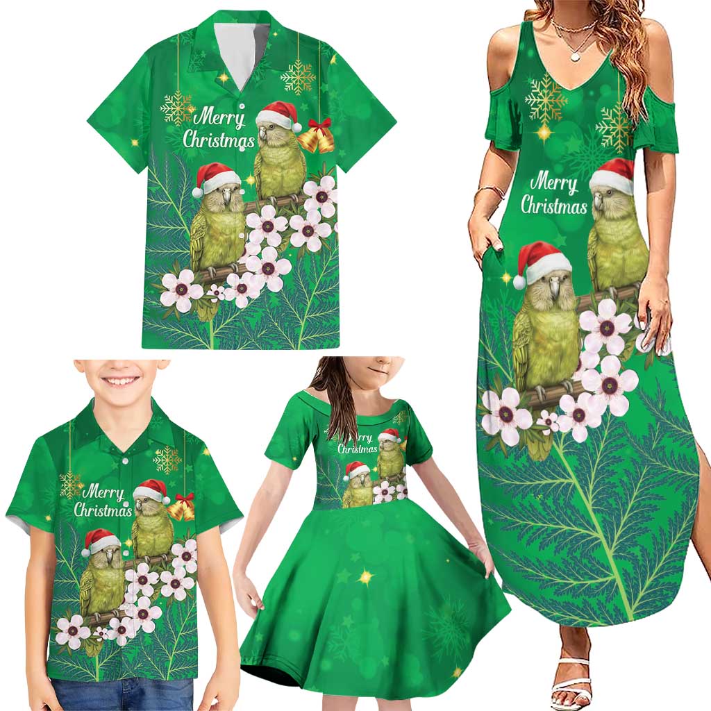 New Zealand Kakapo Christmas Family Matching Summer Maxi Dress and Hawaiian Shirt Owl Parrot Santa Sliver Fern Manuka - Green LT14 - Polynesian Pride