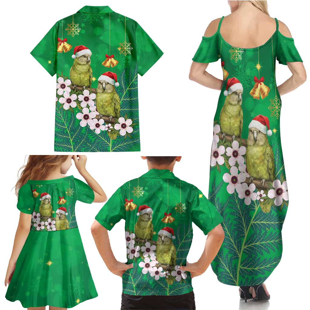New Zealand Kakapo Christmas Family Matching Summer Maxi Dress and Hawaiian Shirt Owl Parrot Santa Sliver Fern Manuka - Green LT14 - Polynesian Pride