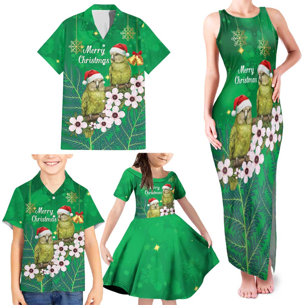 New Zealand Kakapo Christmas Family Matching Tank Maxi Dress and Hawaiian Shirt Owl Parrot Santa Sliver Fern Manuka - Green - Polynesian Pride