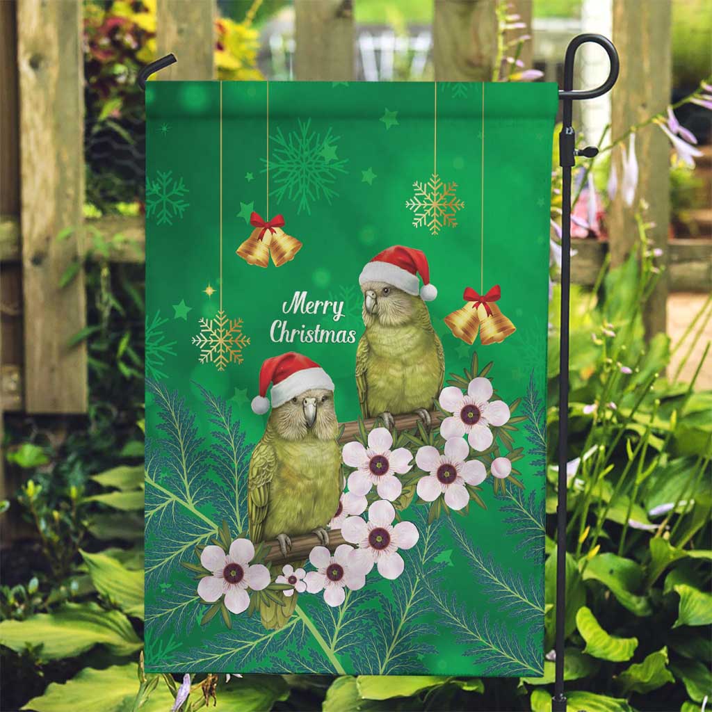 New Zealand Kakapo Christmas Garden Flag Owl Parrot Santa Sliver Fern Manuka - Green LT14 Garden Flag Green - Polynesian Pride
