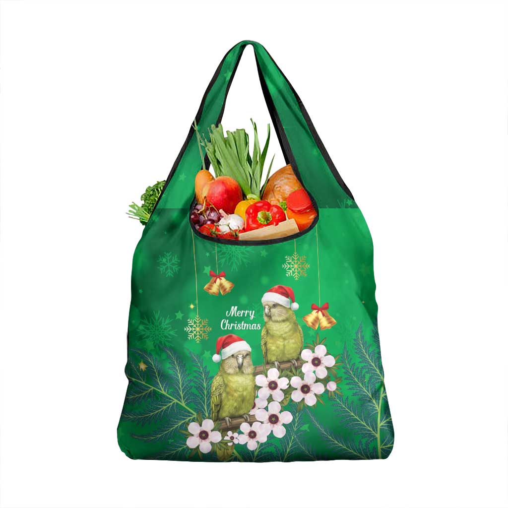 New Zealand Kakapo Christmas Grocery Bag Owl Parrot Santa Sliver Fern Manuka - Green LT14 1-pack One Size Green - Polynesian Pride