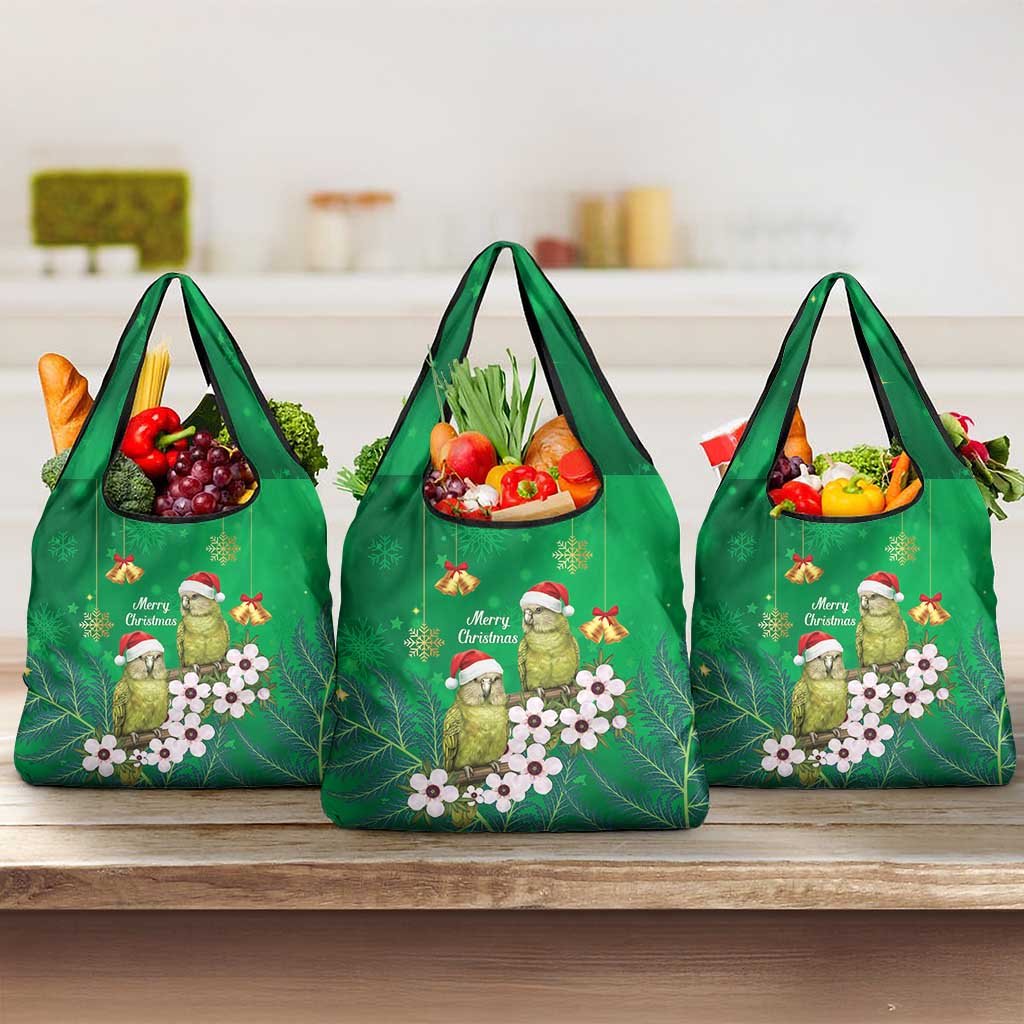 New Zealand Kakapo Christmas Grocery Bag Owl Parrot Santa Sliver Fern Manuka - Green LT14 3-pack One Size Green - Polynesian Pride