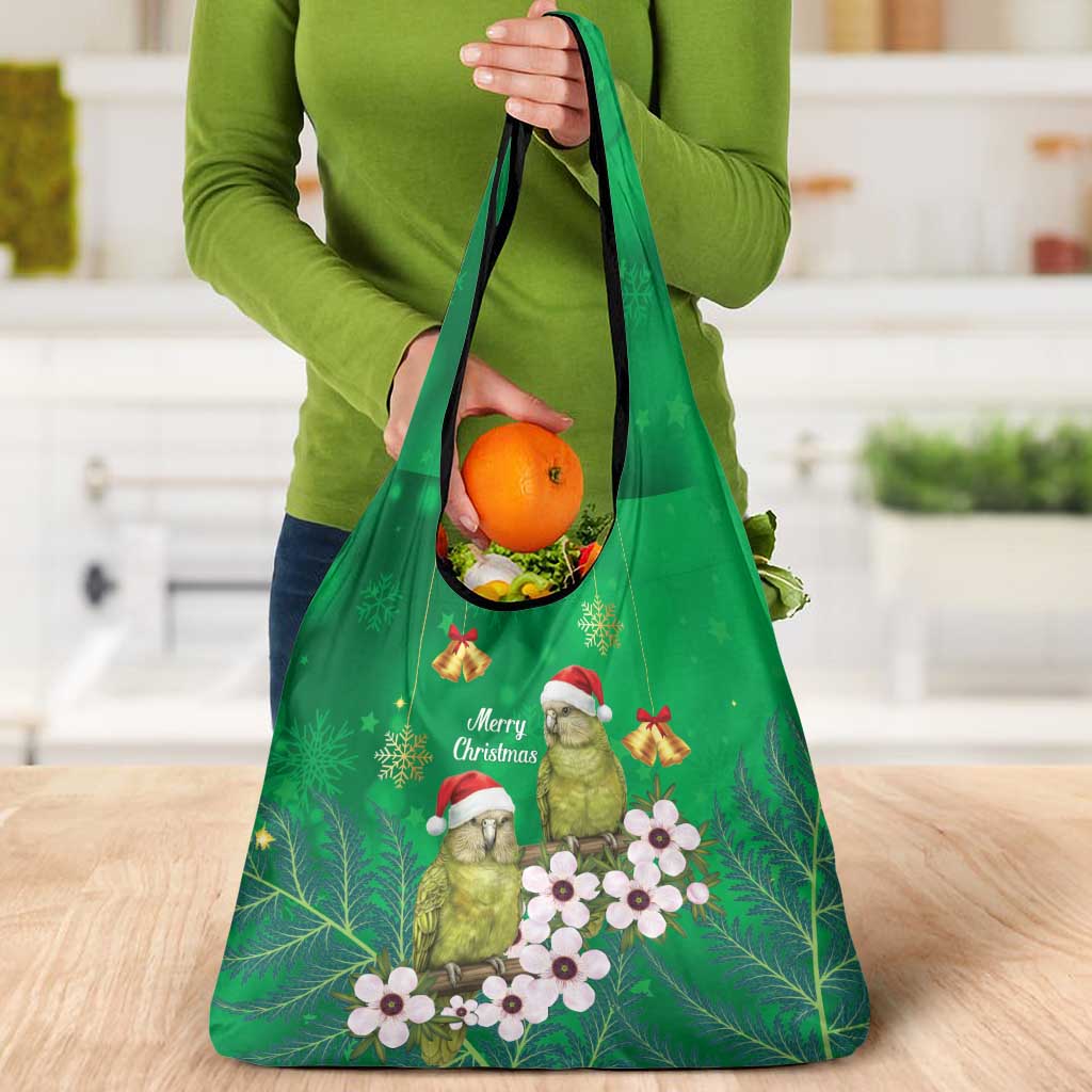 New Zealand Kakapo Christmas Grocery Bag Owl Parrot Santa Sliver Fern Manuka - Green LT14 - Polynesian Pride