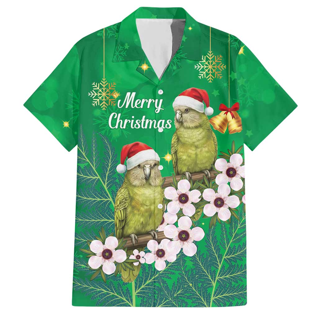 New Zealand Kakapo Christmas Hawaiian Shirt Owl Parrot Santa Sliver Fern Manuka - Green - Polynesian Pride