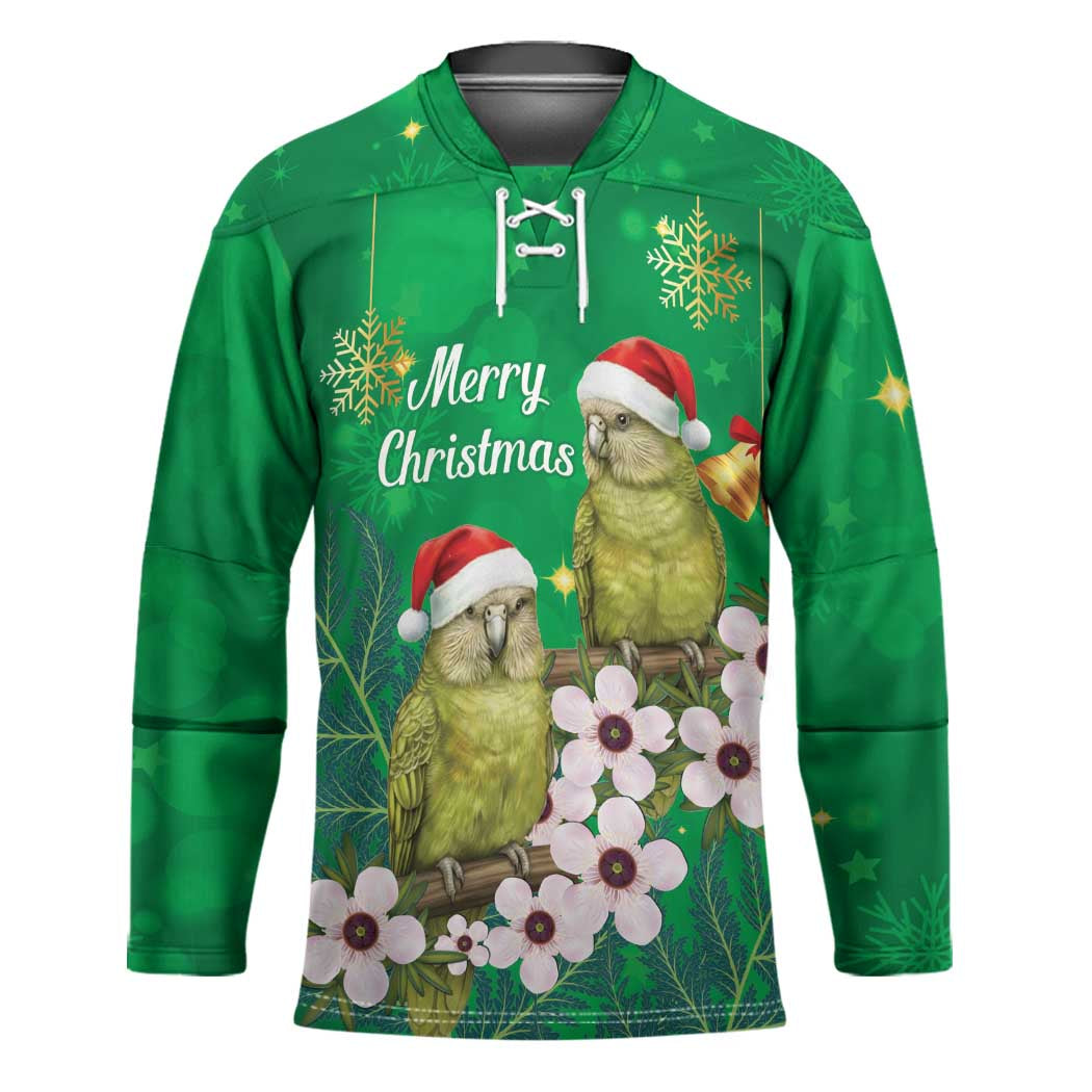 New Zealand Kakapo Christmas Hockey Jersey Owl Parrot Santa Sliver Fern Manuka - Green LT14 Unisex Green - Polynesian Pride