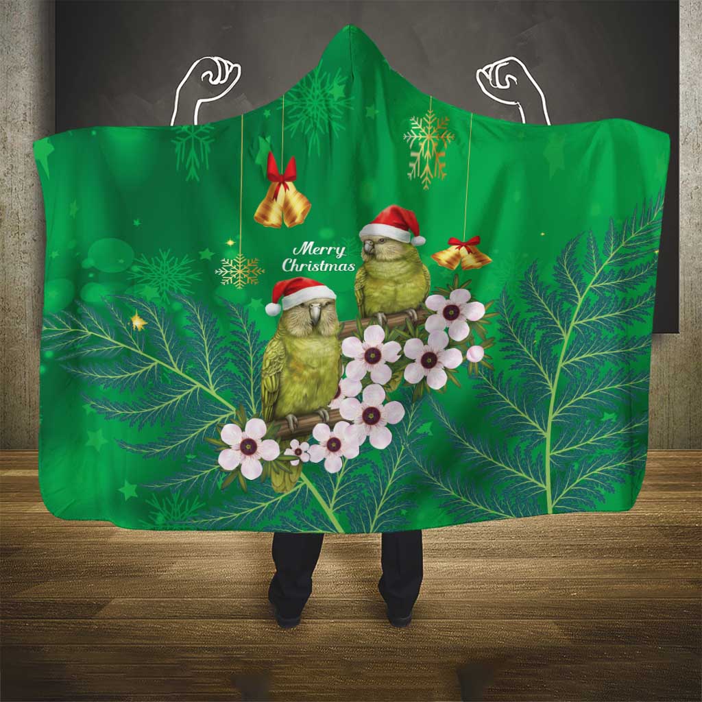 New Zealand Kakapo Christmas Hooded Blanket Owl Parrot Santa Sliver Fern Manuka - Green LT14 - Polynesian Pride